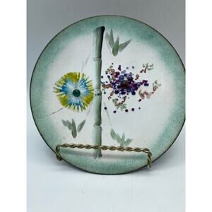 Vintage  Enamel on Copper Plate Organic‎ Design Mid Century Bamboo 
Floral.